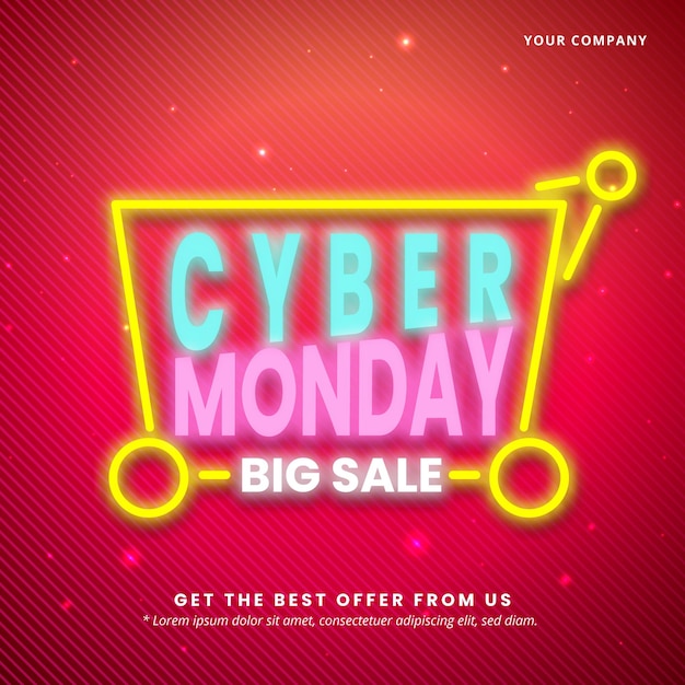 Banner Sprzedaży Cyber Monday Z Tekstem W Stylu Neonowym Na Ciemnoczerwonym Tle