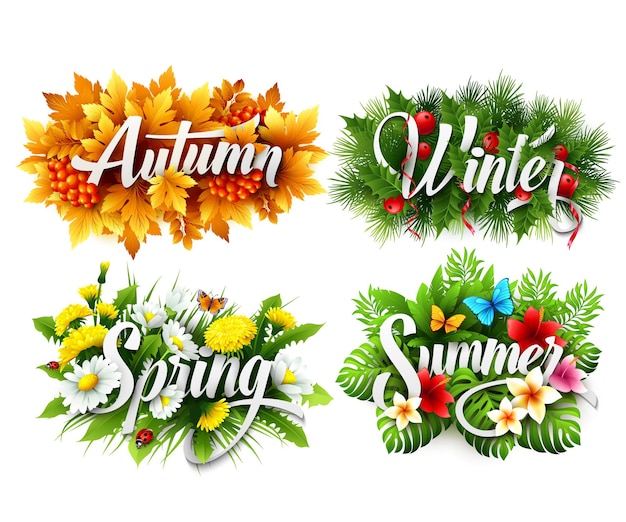 Plik wektorowy banner typograficzne cztery pory roku. ilustracja wektorowa eps 10