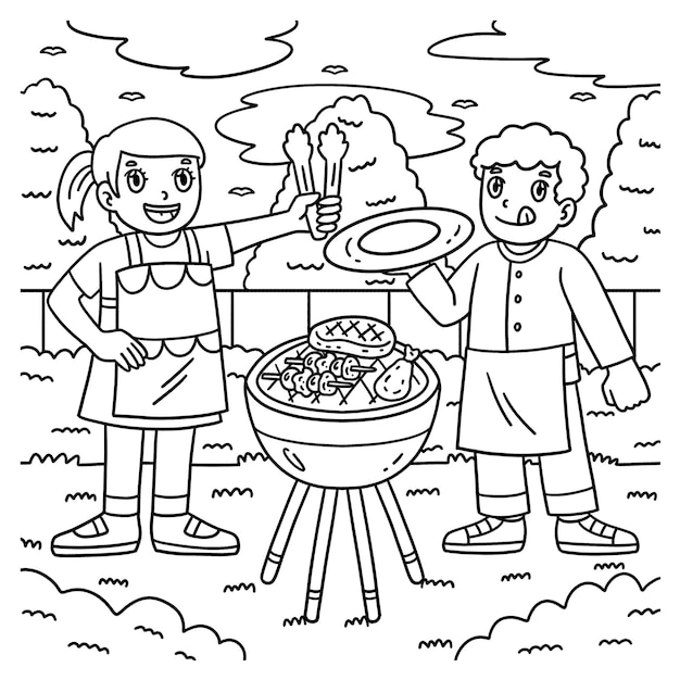 Barbecue i grill z dziećmi Kolorowanie Strona