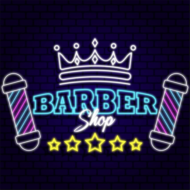 Barber Shop Król Korona Neony Styl Efekt Blasku Logo Typografia Napis Tło Transparent