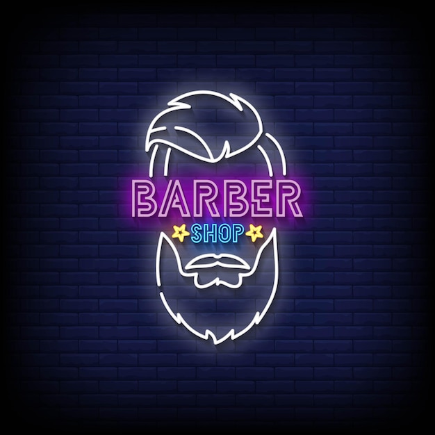 Barber Shop Neon Signs Styl Tekst Wektor