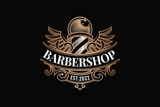 Barbershop Gold Szablon Logo Ze Skrzydłami