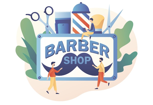 Barbershop Salon Fryzjerski Drobni Mężczyźni I Fryzjerzy Pielęgnują Włosy I Brodę Strzyżenie Przycinanie Brody