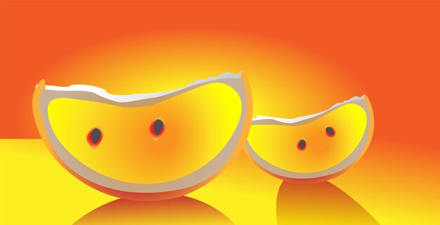 Bardzo efektowne plastry pomarańczy. Ilustracja wektorowa w ciepłych kolorach. Cytrusy i owoce naturalne