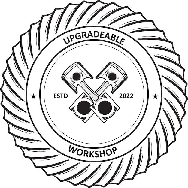 bardzo ostra ilustracja logo zębatek i tłoków odpowiednich dla biznesu lub społeczności motoryzacyjnej
