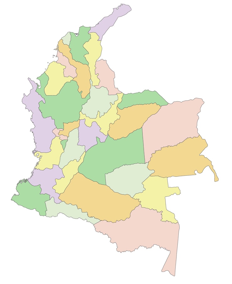 Wektor bardzo szczegółowa edytowana mapa polityczna kolumbii