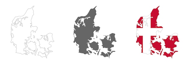 Bardzo szczegółowa mapa Królestwa Danii z granicami na białym tle