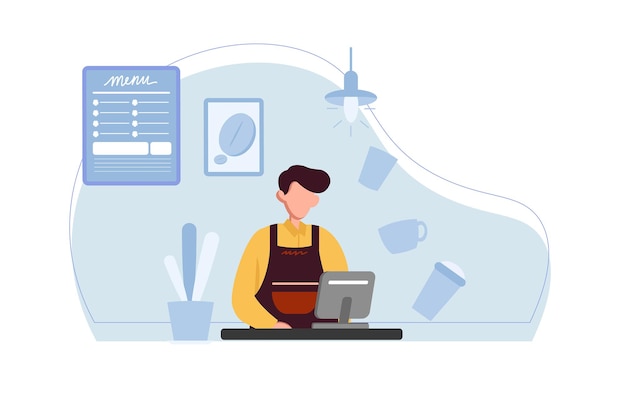 Barista pracujący jako kasjer w ilustracji kawiarni