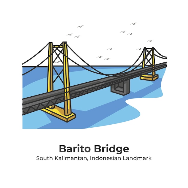 Barito Bridge Indonezyjski Punkt Orientacyjny ładny Ilustracja Linia