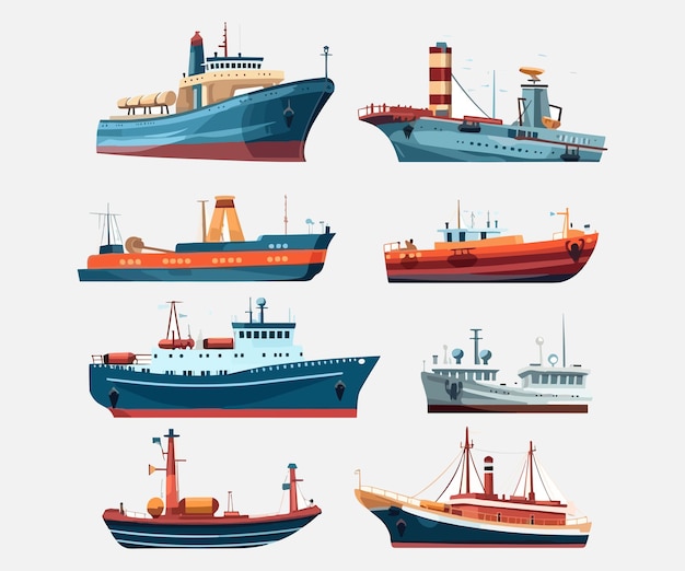 Barki I Ilustracja Statku Towarowego Wektor Barki I Ilustracja Statku Towarowego Na Białym Tle