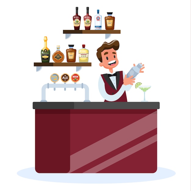 Barman w mundurze stojącym przy ladzie