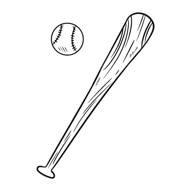 Baseball I Kij Baseballowy Doodle Ręcznie Rysowane Szkic