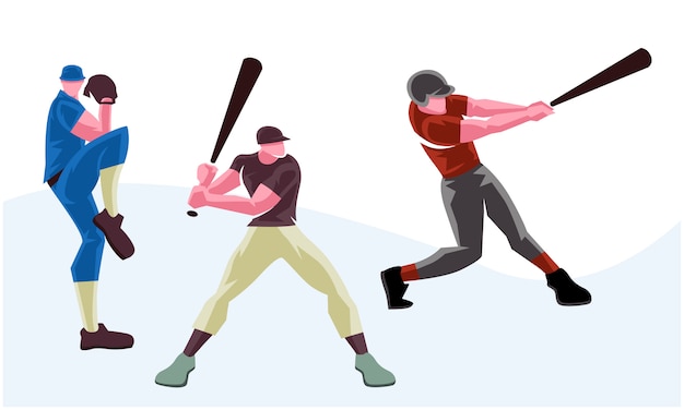 Baseballiści W Softballu W Różnych Pozach. Skalowalna I Edytowalna Ilustracja