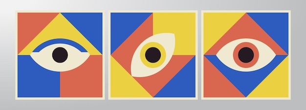 Bauhaus Oko Geometria Wektor Dekoracyjne Ilustracje Kolekcja Streszczenie Minimalistyczne Modułowe Płaskie Szablony Sztuki Zestaw