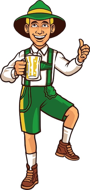 Plik wektorowy bawaria mężczyzna tańczy i trzyma szklankę piwa w oktoberfest