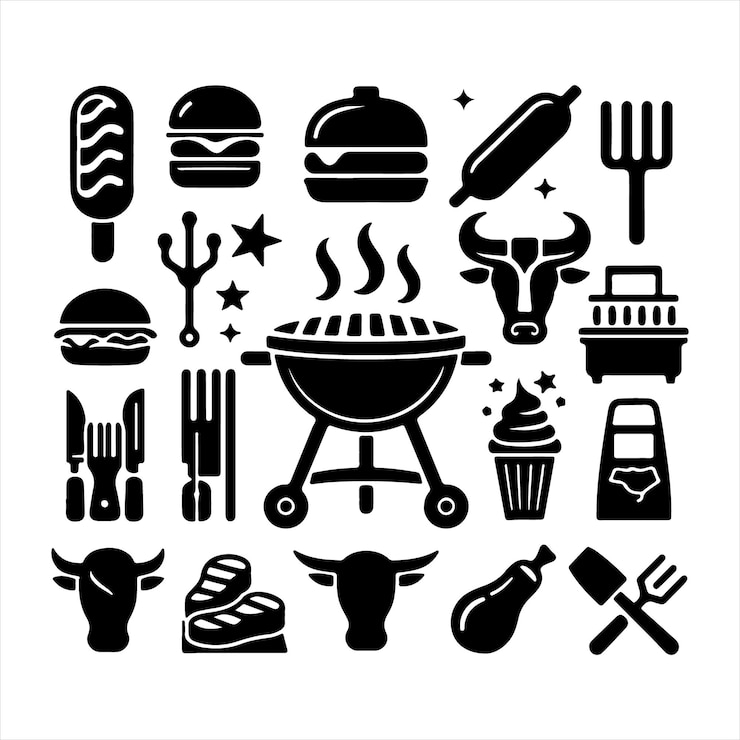 Wektor bbq unikalne ikony projektowe wiązka wektor sylwetki z białym tłem