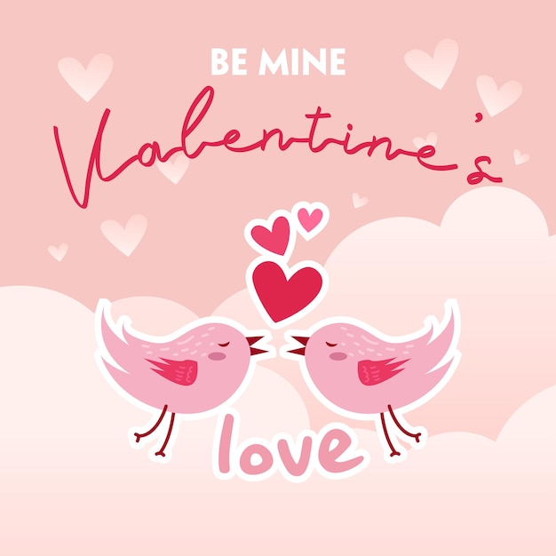 Plik wektorowy be mine valentines poster invitations card post banner card użyj serca tekst i ptaki