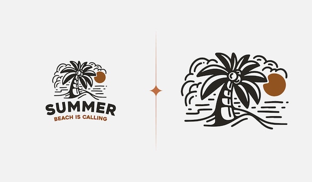 Beach Resort Palm Tree Monoline Uniwersalny Kreatywny Symbol Premii Wektor Znak Ikona Logo Szablon Ilustracja Wektorowa