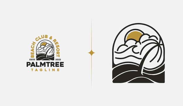 Beach Resort Palm Tree Monoline Uniwersalny Kreatywny Symbol Premii Wektor Znak Ikona Logo Szablon Ilustracja Wektorowa