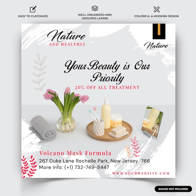 Beauty And Spa Instagram Social Media Post Web Banner Template Vector Premium