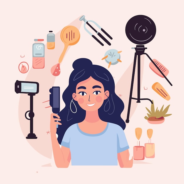 Beauty Blogger Z Ilustracją Makijażu I Sprzętu Filmowego