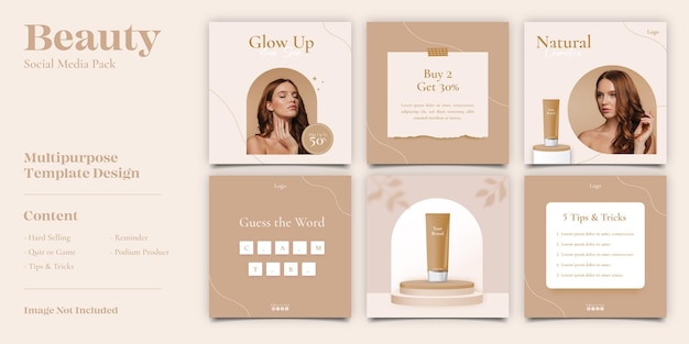 Plik wektorowy beauty cosmetic social media post template bundle zestaw banerów