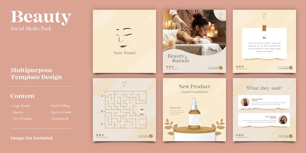 Beauty & Salon Social Media Post Template Bundle Zestaw Banerów