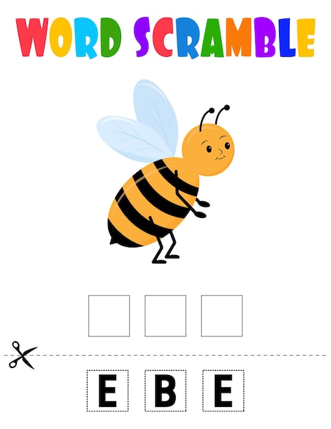 Bee Word Scramble Gra Edukacyjna Dla Dzieci Arkusz Pisowni Języka Angielskiego Dla Dzieci W Wieku Przedszkolnym