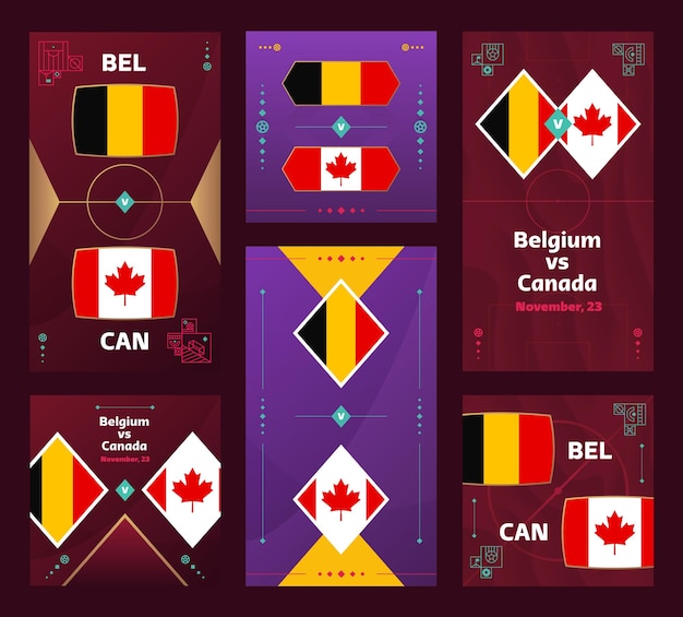Belgia Vs Kanada Match World Football 2022 Pionowy I Kwadratowy Zestaw Banerów Do Mediów Społecznościowych 2022