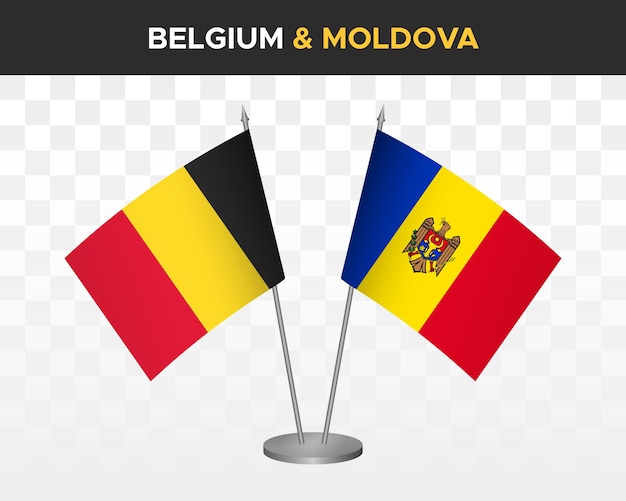 Belgia Vs Mołdawia Flagi Na Biurko Makieta Na Białym Tle 3d Ilustracji Wektorowych Flagi Stołowe