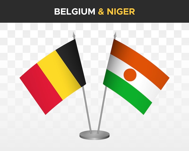 Belgia Vs Niger Flagi Na Biurko Makieta Na Białym Tle 3d Wektor Ilustracja Flagi Stołowe