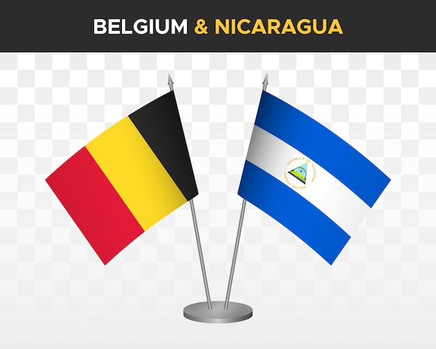 Belgia Vs Nikaragua Flagi Na Biurko Makieta Na Białym Tle 3d Ilustracji Wektorowych Flagi Stołowe