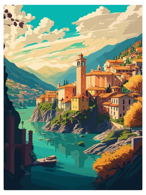 Plik wektorowy bellinzona szwajcaria vintage plakat podróżniczy pamiątkowa pocztówka portret malarstwo wpa ilustracja