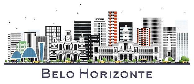 Belo Horizonte Brazylia Panoramę Miasta Z Kolorowymi Budynkami Na Białym Tle