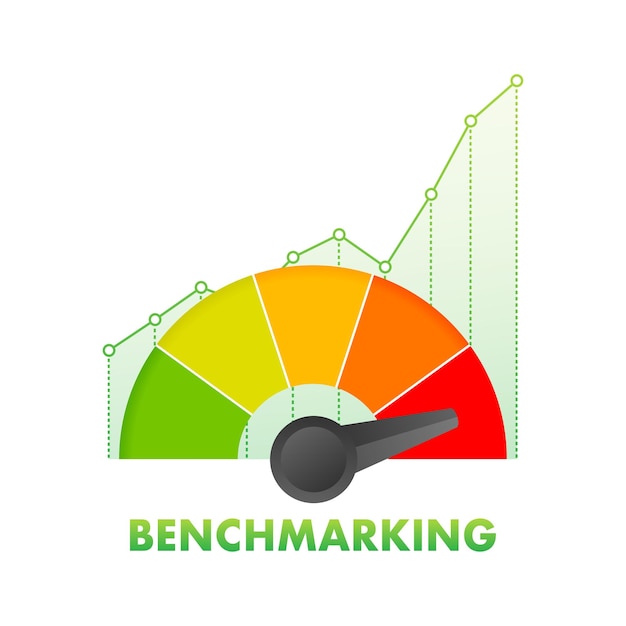 Plik wektorowy benchmarking prędkościomierz wskaźnik ogólny koncepcja biznesowa ilustracja wektorowa