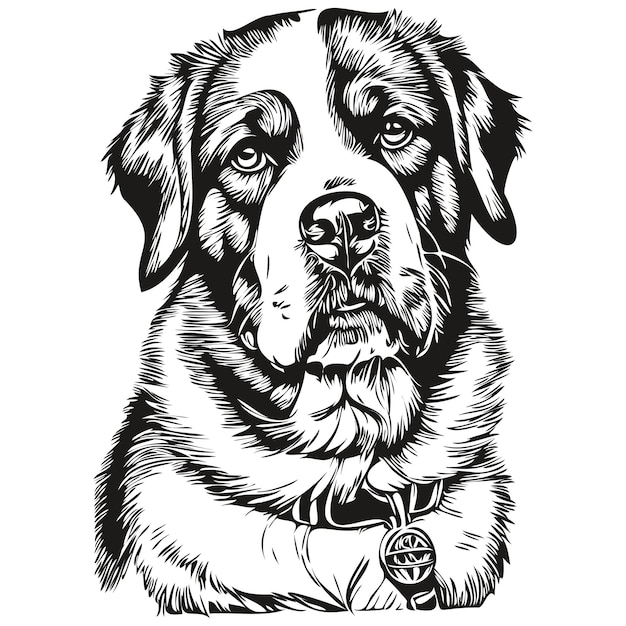 Bernardyn Pies Zwierzę Domowe Sylwetka Ilustracja Linia Zwierząt Ręcznie Rysowane Czarno-białe Wektor Realistyczne Rasy Zwierząt Domowych