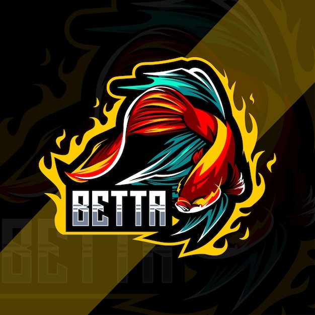 Betta Fish Maskotka Logo Projekt Szablonu Esport