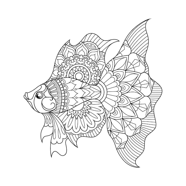Plik wektorowy betta ryb mandala zentangle ilustracja w stylu liniowym