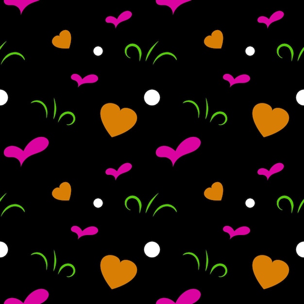 Plik wektorowy bezkresny wzór dla tekstyliów bezszwowy wzór z pomarańczowymi i różowymi sercami na czarnym tle