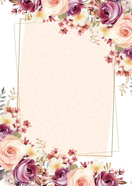 Plik wektorowy beżowo-biały i fioletowo-fioletowy zaproszenie tło bukiet akwarelowy obraz z florą i kwiatami