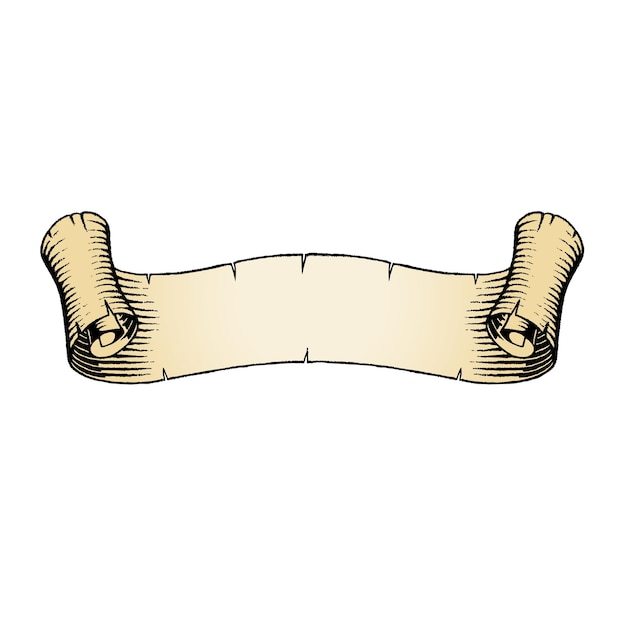 Beżowy Stary Zakrzywiony Cienki Baner Scratchboard Grawerowany Wektor