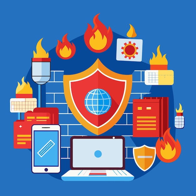 Bezpieczeństwo sieci firewall grafika wektorowa ilustracja format pliku źródłowego EPS ikona skalowania bez strat