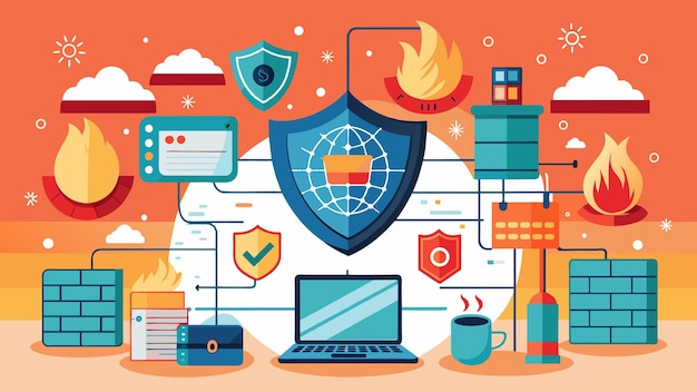 Bezpieczeństwo sieci firewall grafika wektorowa ilustracja format pliku źródłowego EPS ikona skalowania bez strat