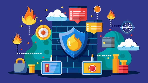Bezpieczeństwo sieci firewall grafika wektorowa ilustracja format pliku źródłowego EPS ikona skalowania bez strat