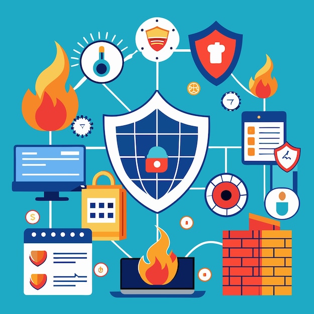 Bezpieczeństwo sieci firewall grafika wektorowa ilustracja format pliku źródłowego EPS ikona skalowania bez strat