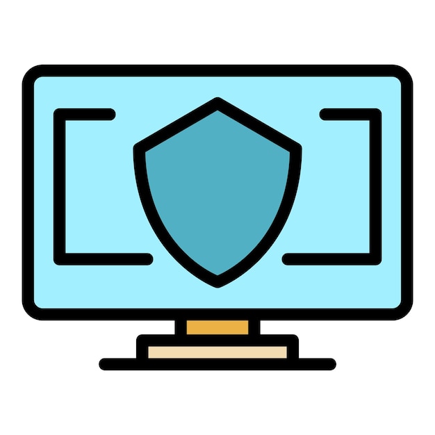 Bezpieczna ikona pc vpn Wykres zabezpieczona ikona wektora PC vpn kolor płaski odizolowany