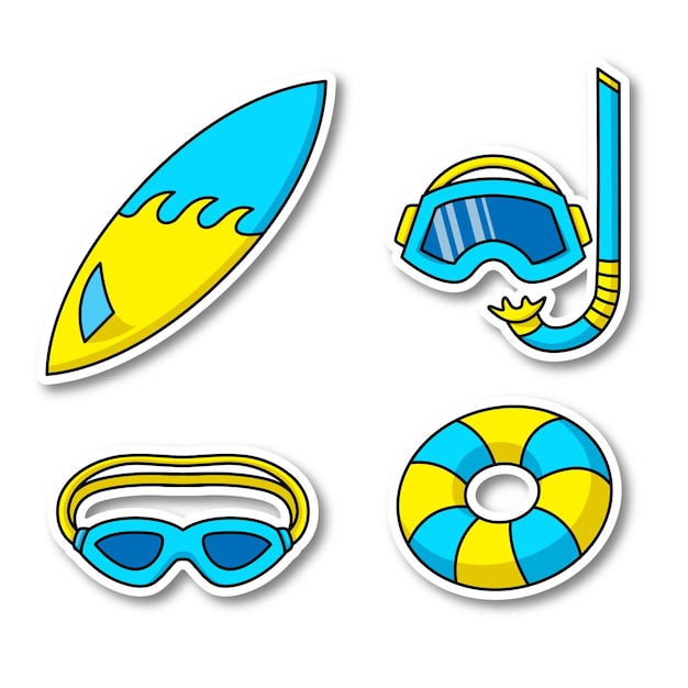 Plik wektorowy bezpłatna deska do surfowania, okulary do nurkowania, sprzęt do pływania, zestaw narzędzi