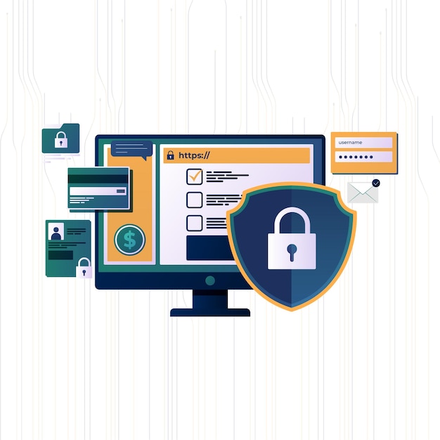 Plik wektorowy bezpłatna ochrona danych wektorowych w internecie i ilustracja koncepcji bezpiecznych płatności