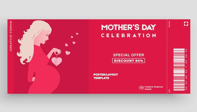 Bezpłatny Bilet Happy Mother's Day Ilustracja Wektora Na Plakatowe Kartki Z życzeniami Broszury Materiały Promocyjne
