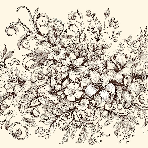 Plik wektorowy bezpłatny wektor artystyczny vintage dekoracyjny szkic ślubny tło kwiatowe